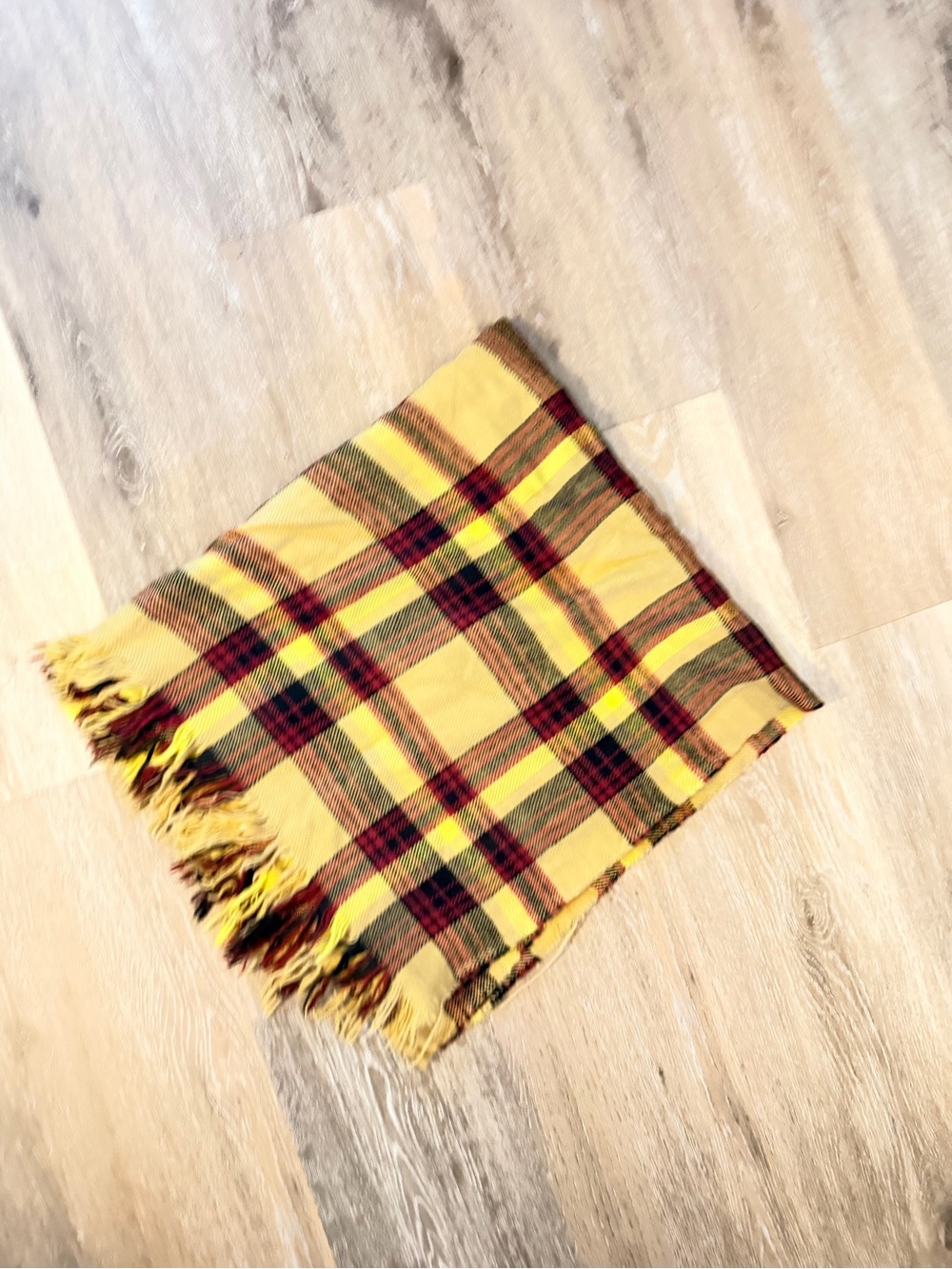 Yellow Plaid Fringe Scarf